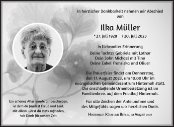 Traueranzeige von Ilka Müller von Südthüringer Presse