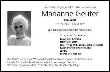 Traueranzeige von Marianne Geuter von Neue Presse Coburg