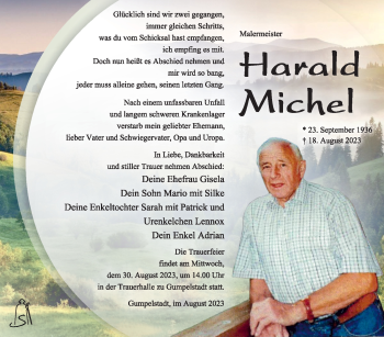 Traueranzeige von Harald Michel von Südthüringer Presse