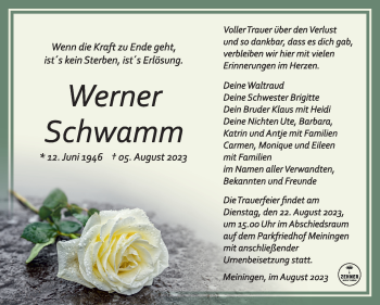 Traueranzeige von Werner Schwamm von Südthüringer Presse