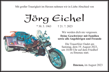 Traueranzeige von Jörg Eichel von Südthüringer Presse