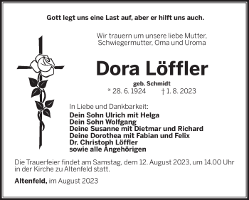 Traueranzeige von Dora Löffler von Südthüringer Presse