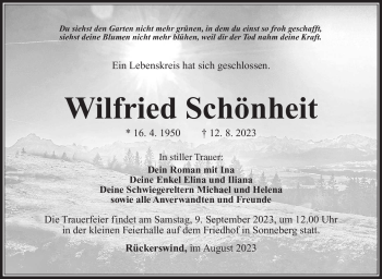 Traueranzeige von Wilfried Schönheit von Südthüringer Presse
