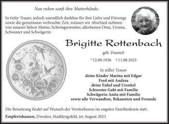 Traueranzeige von Brigitte Rottenbach von Südthüringer Presse