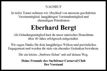 Traueranzeige von Eberhard Bergt von Südthüringer Presse