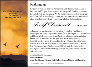 Traueranzeige von Rolf Eberhardt von Südthüringer Presse