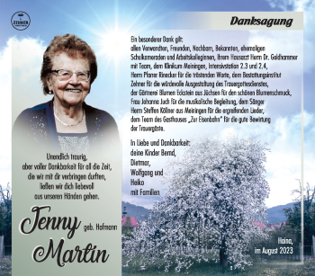 Traueranzeige von Jenny Martin von Südthüringer Presse
