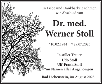 Traueranzeige von Werner Stoll von Südthüringer Presse