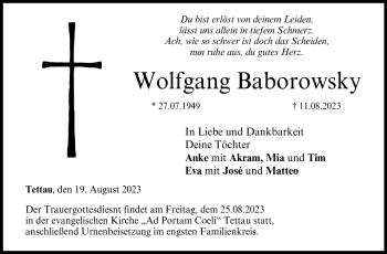 Traueranzeige von Wolfgang Baborowsky von Neue Presse Coburg