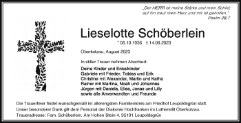 Traueranzeige von Lieselotte Schöberlein von Frankenpost