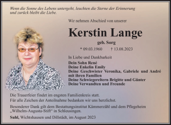 Traueranzeige von Kerstin Lange von Südthüringer Presse