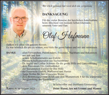 Traueranzeige von Olaf Hofmann von Südthüringer Presse