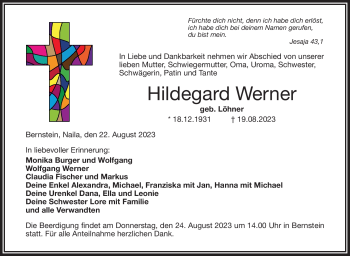 Traueranzeige von Hildegard Werner von Frankenpost