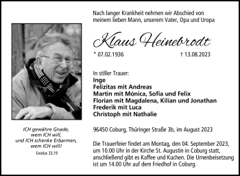 Traueranzeige von Klaus Heinebrodt von Neue Presse Coburg