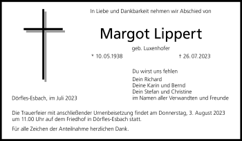 Traueranzeige von Margot Lippert von Neue Presse Coburg