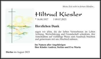 Traueranzeige von Hiltrud Kiesler von Südthüringer Presse