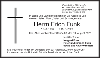 Traueranzeige von Erich Funk von Frankenpost
