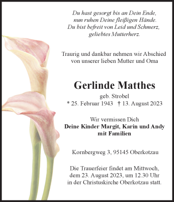 Traueranzeige von Gerlinde Matthes von Frankenpost