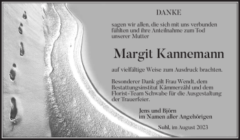 Traueranzeige von Margit Kannemann von Südthüringer Presse