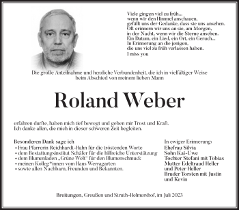 Traueranzeige von Roland Weber von Südthüringer Presse