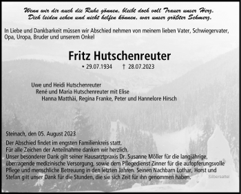 Traueranzeige von Fritz Hutschenreuter von Neue Presse Coburg