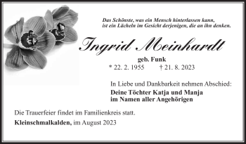 Traueranzeige von Ingrid Meinhardt von Südthüringer Presse