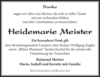 Traueranzeige von Heidemarie Meister von Südthüringer Presse
