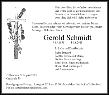 Traueranzeige von Gerold Schmidt von Neue Presse Coburg