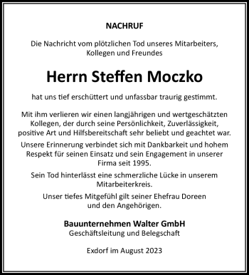 Traueranzeige von Steffen Moczko von Südthüringer Presse