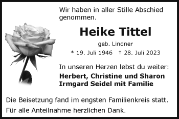 Traueranzeige von Heike Tittel von Frankenpost