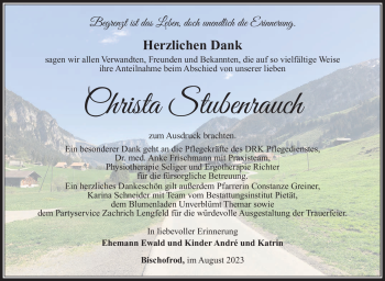 Traueranzeige von Christa Stubenrauch von Südthüringer Presse