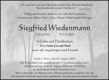 Traueranzeige von Siegfried Wiedenmann von Neue Presse Coburg