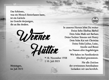 Traueranzeige von Werner Hütter von Südthüringer Presse