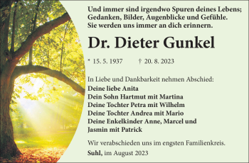Traueranzeige von Dieter Gunkel von Südthüringer Presse