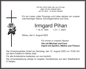 Traueranzeige von Irmgard Pihan von Frankenpost
