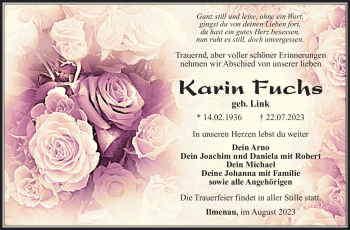 Traueranzeige von Karin Fuchs von Südthüringer Presse