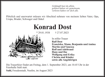 Traueranzeige von Konrad Dost von Südthüringer Presse