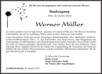 Traueranzeige von Werner Müller von Südthüringer Presse