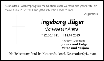 Traueranzeige von Ingeborg Jäger von Frankenpost