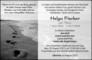 Traueranzeige von Helga Fischer von Südthüringer Presse