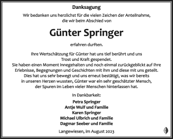 Traueranzeige von Günter Springer von Südthüringer Presse