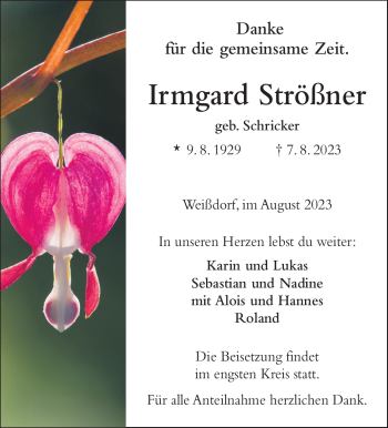 Traueranzeige von Irmgard Strößner von Frankenpost