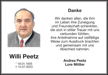 Traueranzeige von Willi Peetz von Frankenpost