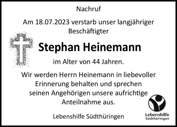 Traueranzeige von Stephan Heinemann von Südthüringer Presse