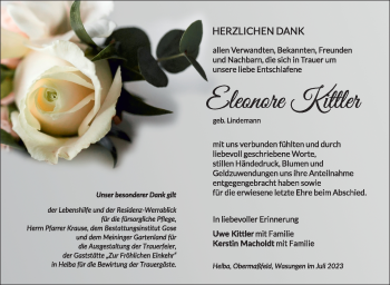 Traueranzeige von Eleonore Kittler von Südthüringer Presse