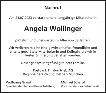 Traueranzeige von Angela Wollinger von Neue Presse Coburg