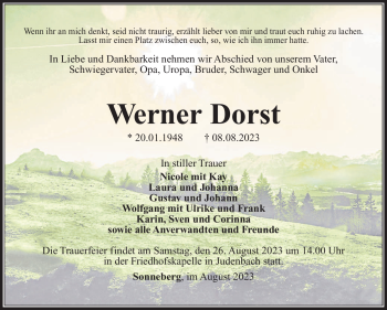 Traueranzeige von Werner Dorst von Südthüringer Presse