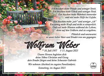 Traueranzeige von Wolfram Weber von Südthüringer Presse