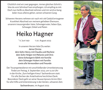 Traueranzeige von Heiko Hagner von Südthüringer Presse
