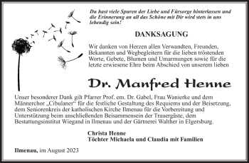 Traueranzeige von Manfred Henne von Südthüringer Presse